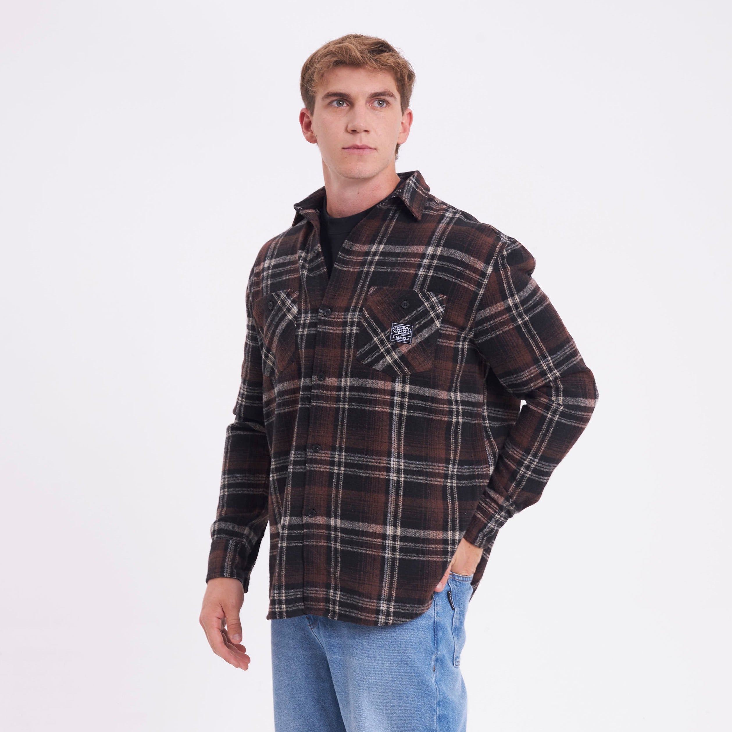 Camisa Ml Rusty Fade Away Flannel Long Sleeve Shirt Brown