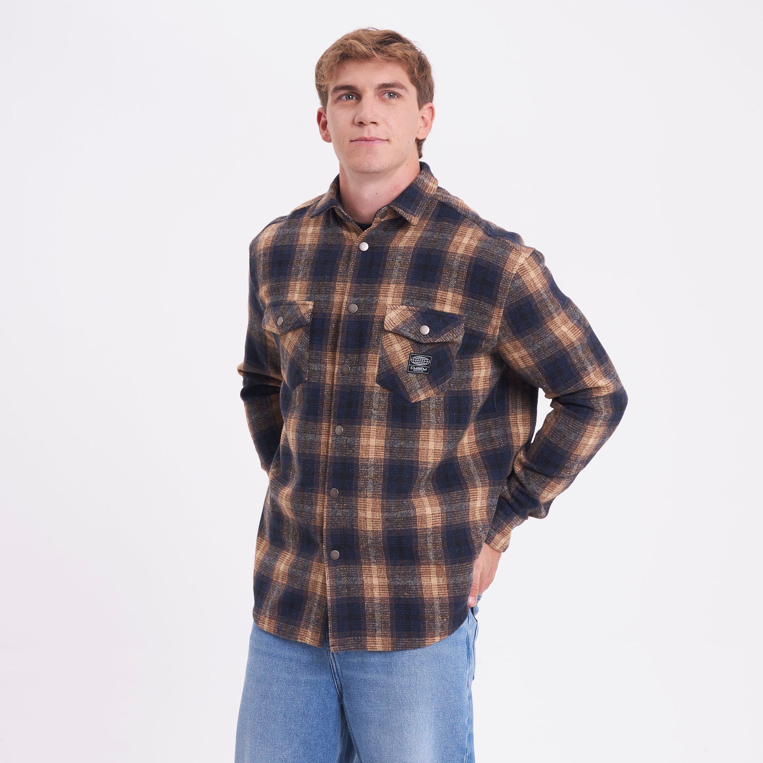 Camisa Ml Rusty Galaxie Flannel Long Sleeve Shirt Blue