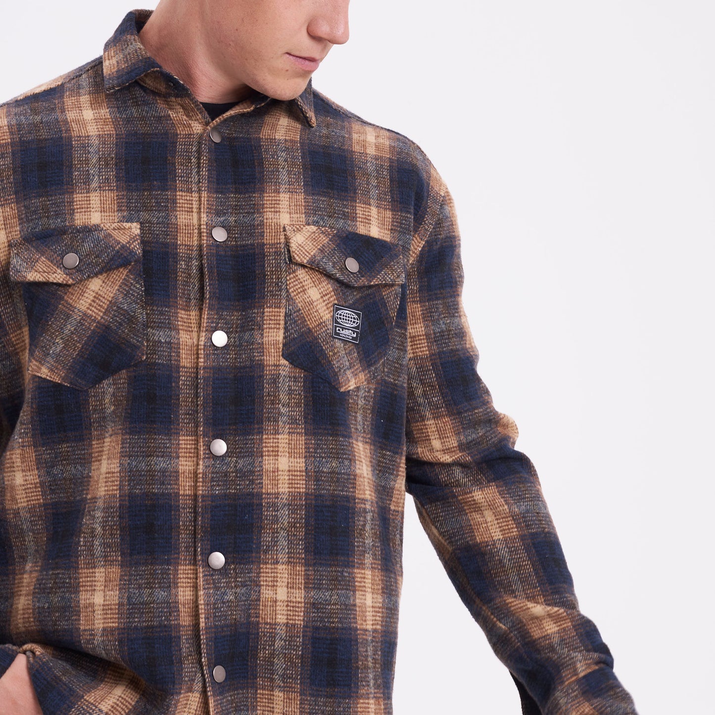 Camisa Ml Rusty Galaxie Flannel Long Sleeve Shirt Blue