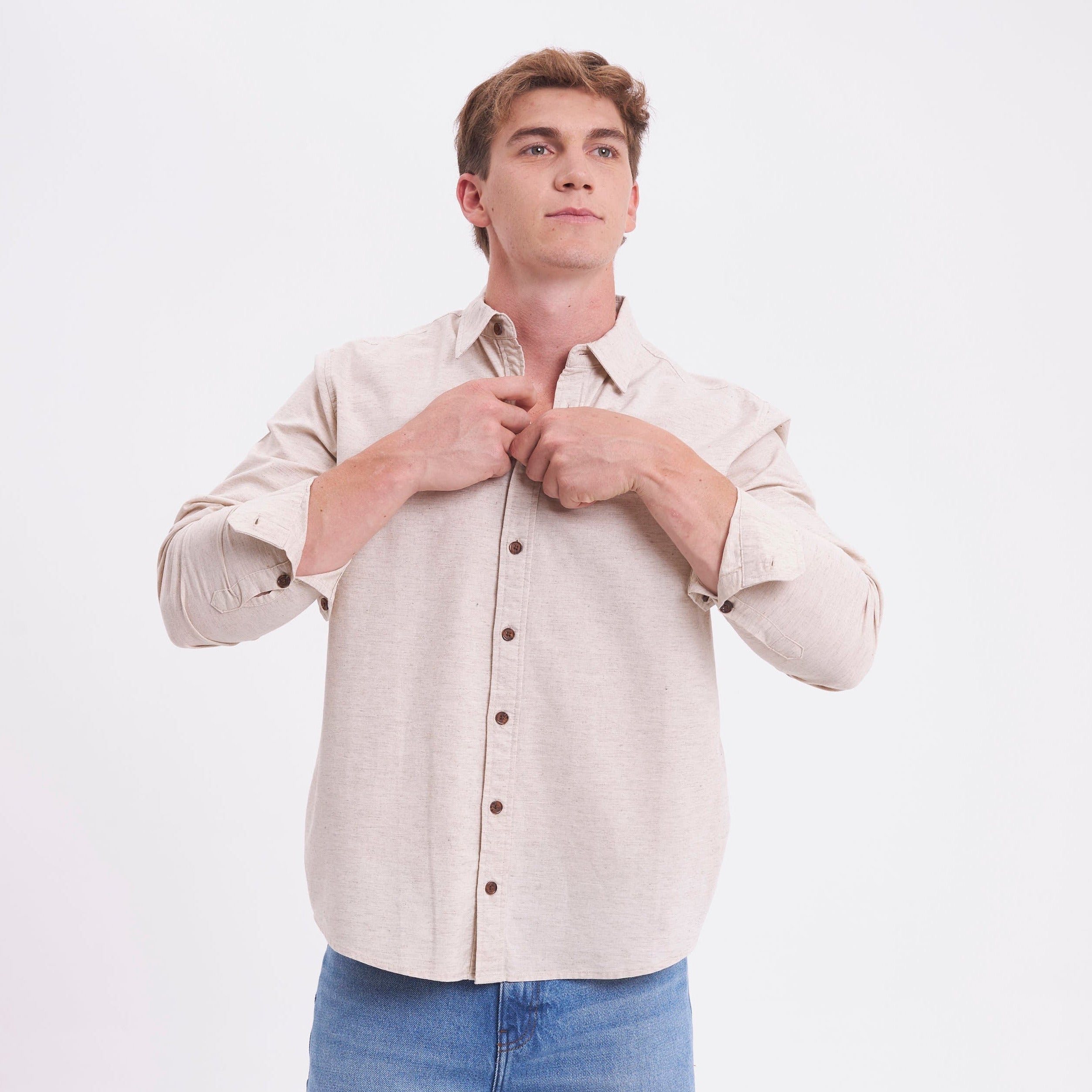 Camisa Ml Rusty Overtone Long Sleeve Linen Shirt Off White
