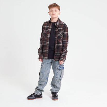 Camisa Ml Rusty Fade Away Flannel Long Sleeve Shirt Jr* Brown