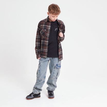 Camisa Ml Rusty Fade Away Flannel Long Sleeve Shirt Jr* Brown