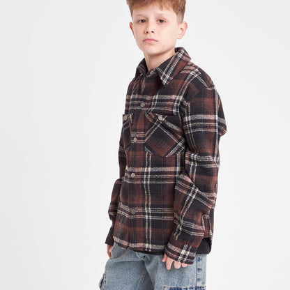 Camisa Ml Rusty Fade Away Flannel Long Sleeve Shirt Jr* Brown