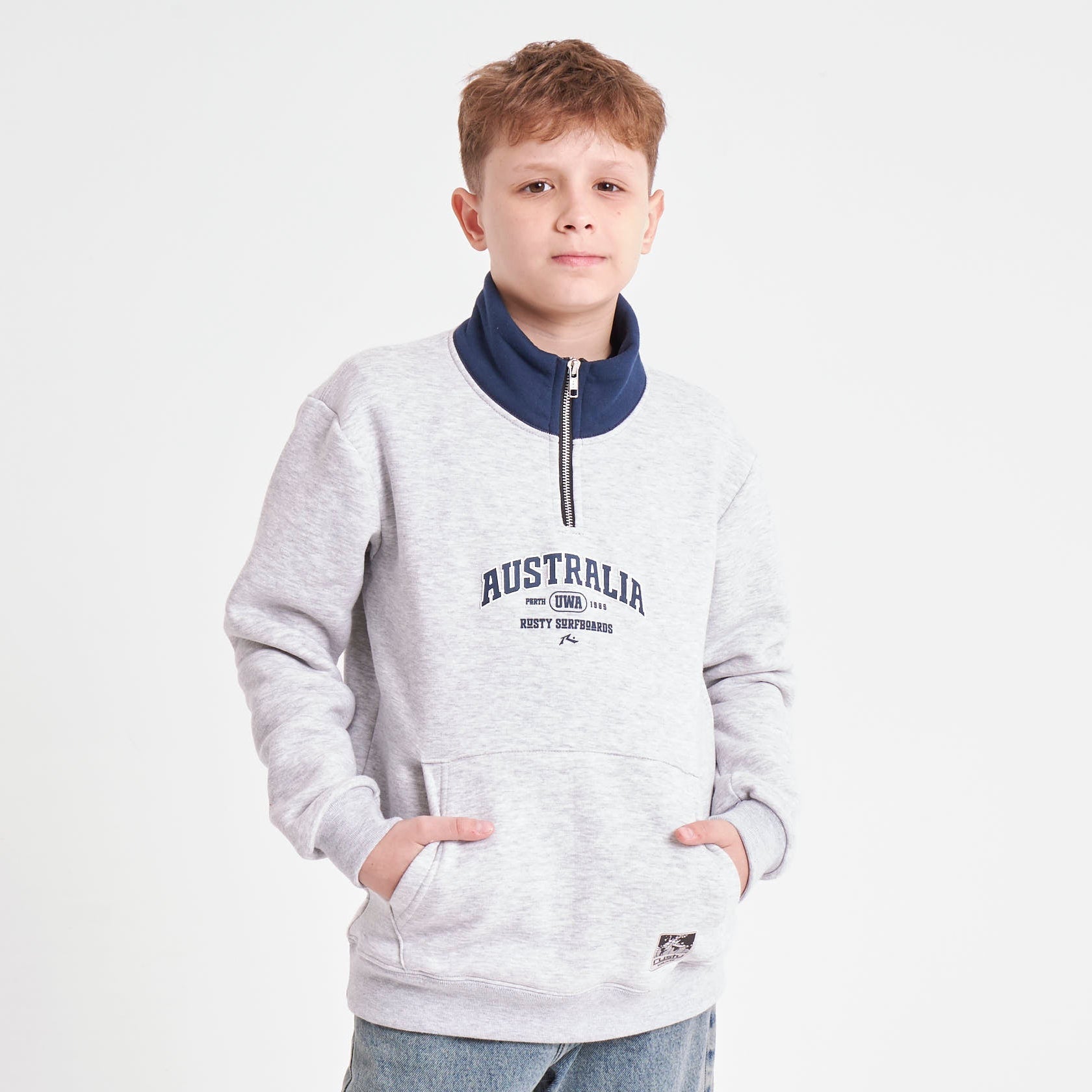 Buzo Rusty Australian 1/4 Zip Crew Jr White Marle