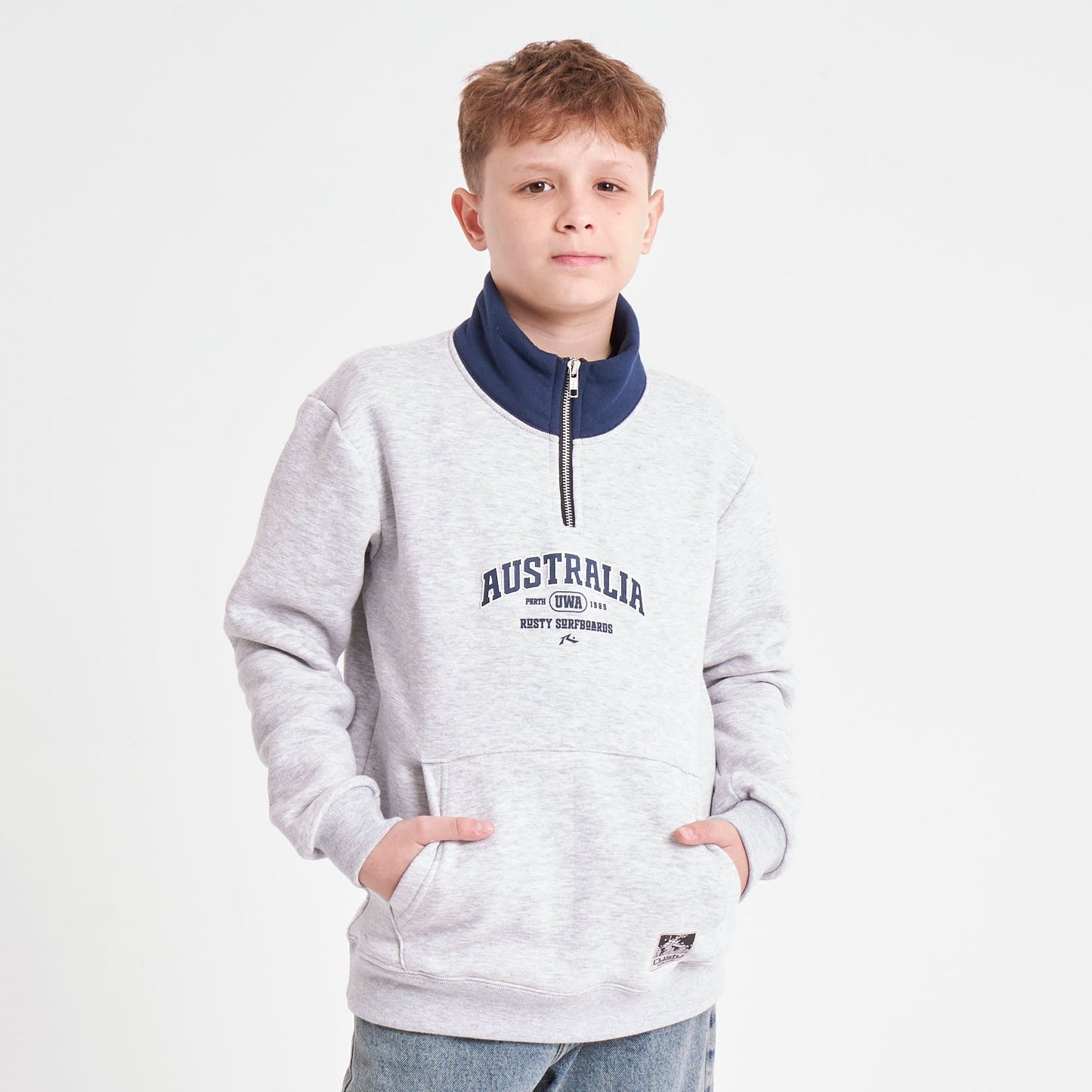 Buzo Rusty Australian 1/4 Zip Crew Jr White Marle