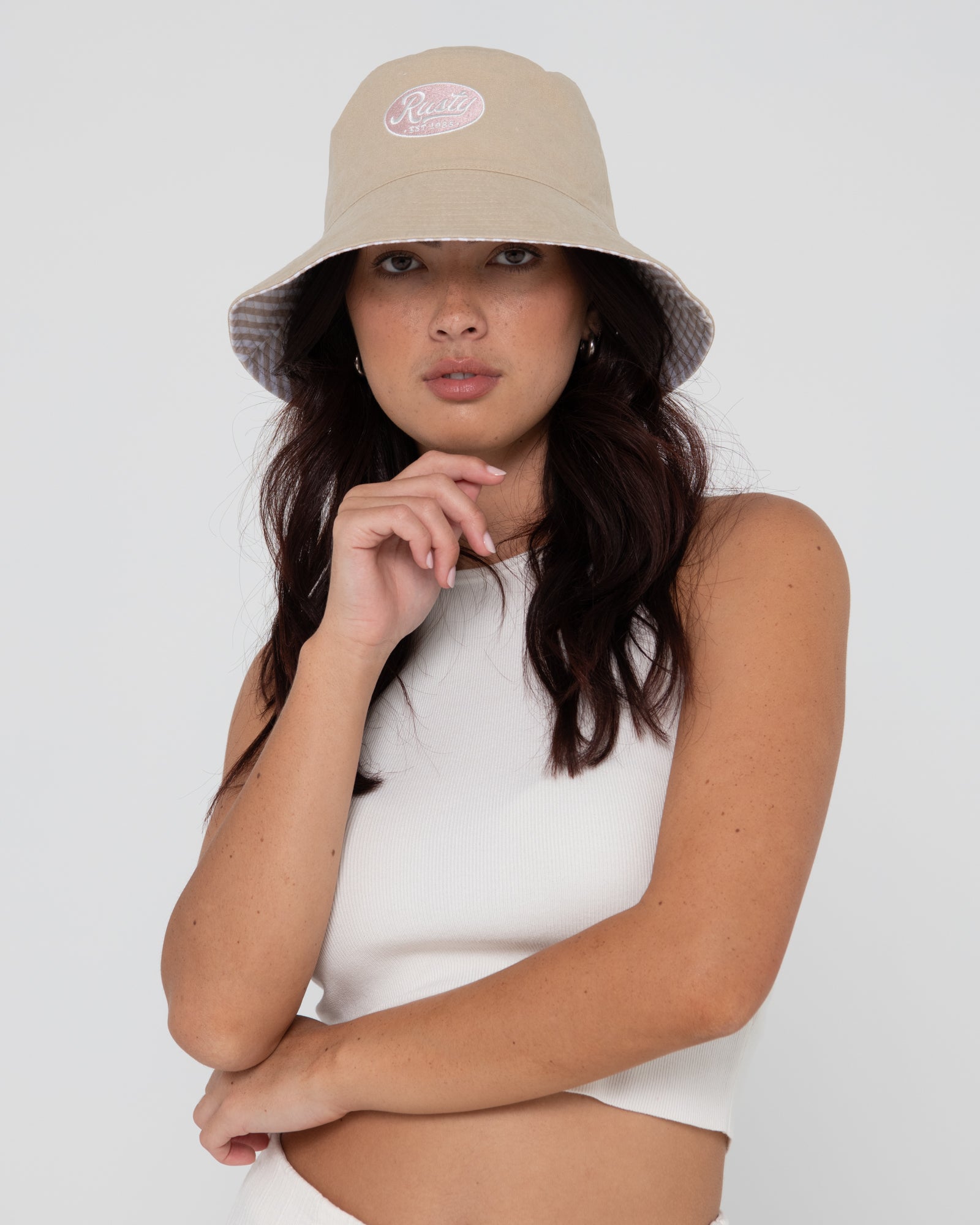 Piluso Rusty Vacay Time Reversible Bucket Hat* Ceramic White