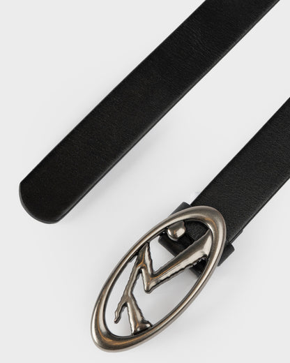 Cinturon Rusty R Dot Buckle Leather Belt Men Black
