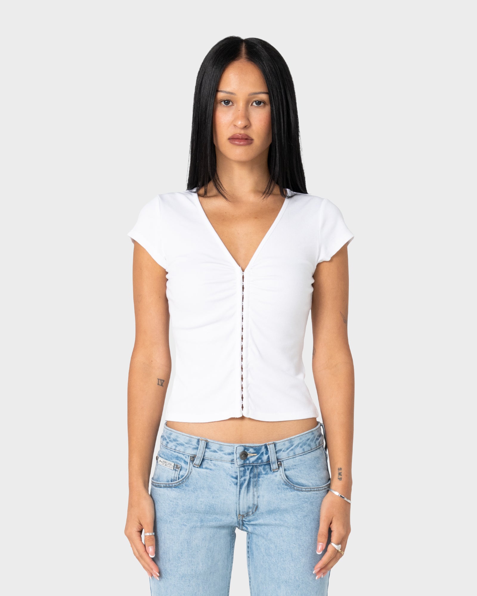Fashion Top Rusty Im Hooked Cap Sleeve Fashion Top Ld White