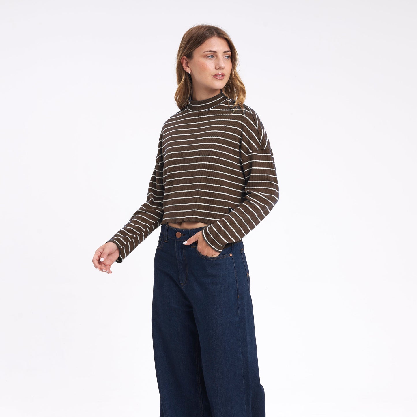 Fashion Top Rusty Shadow Knit Ls Tee Ld Chestnuit