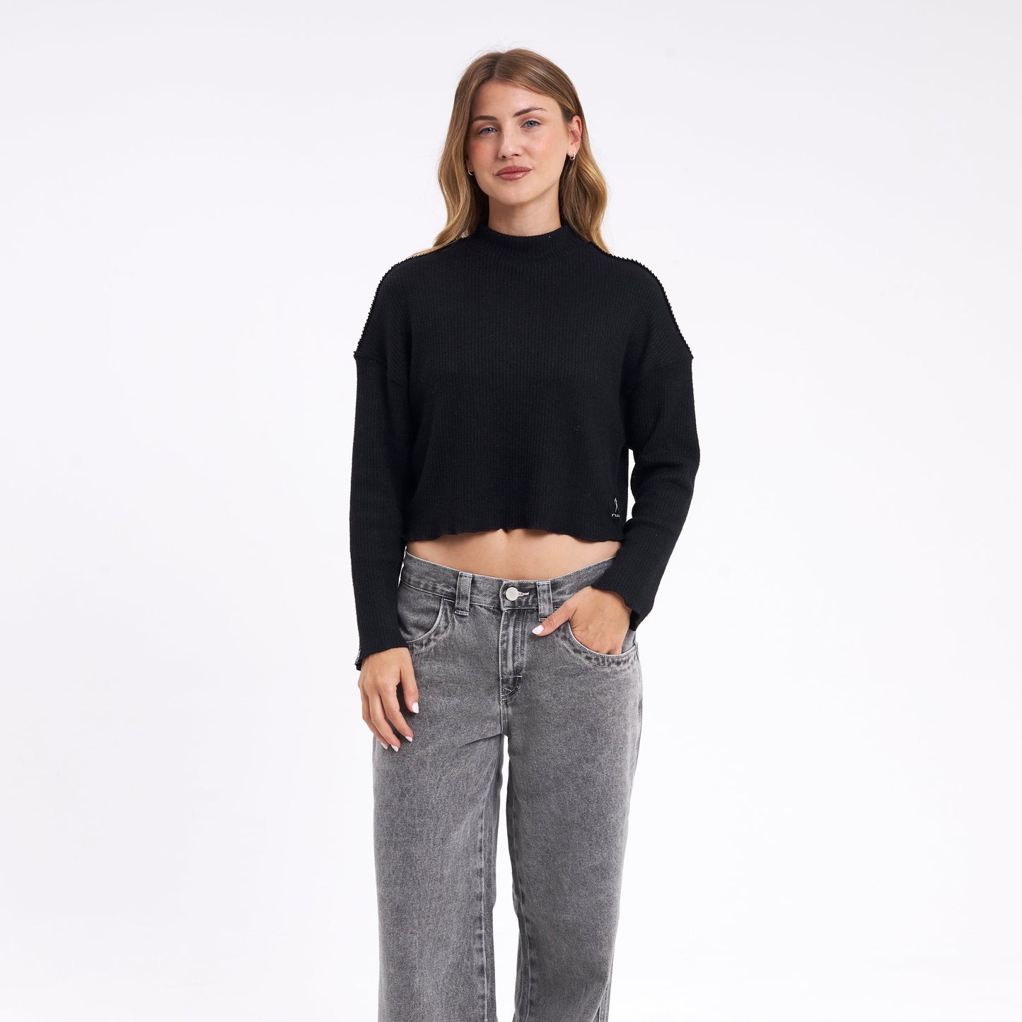 Fashion Top Rusty Shadow Knit Ls Tee Ld Black
