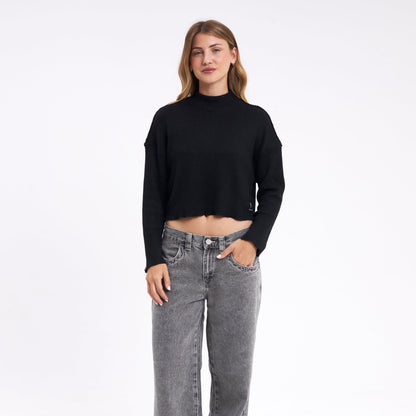 Fashion Top Rusty Shadow Knit Ls Tee Ld Black