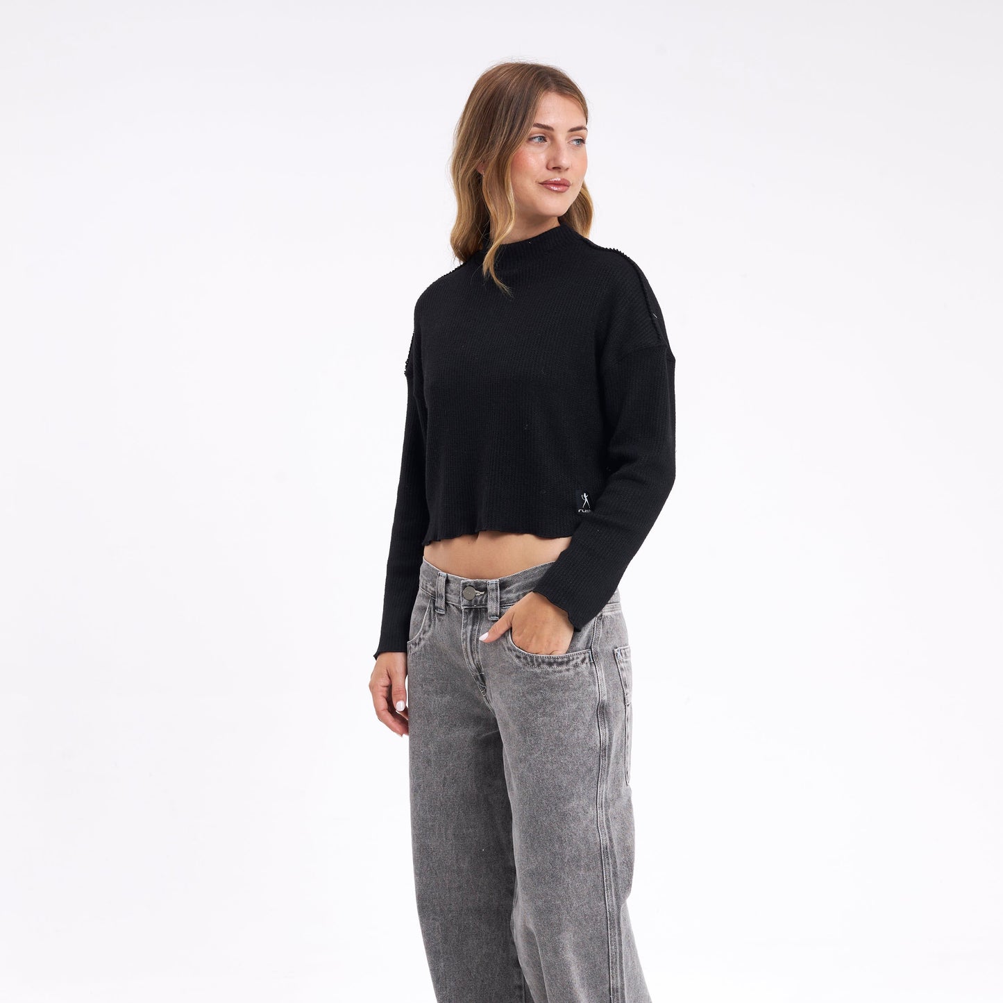 Fashion Top Rusty Shadow Knit Ls Tee Ld Black