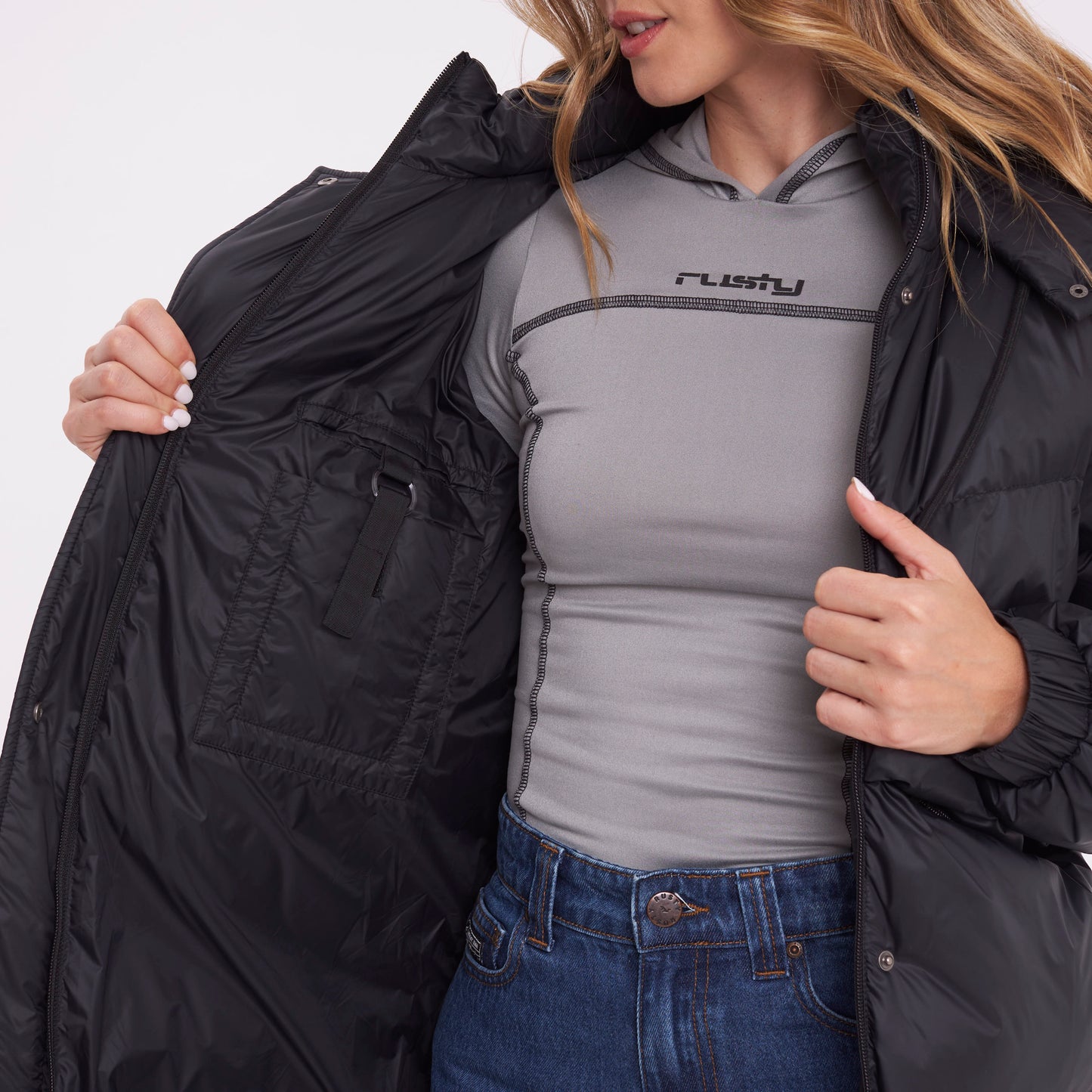 Campera Abrigo Rusty Shallow Long Puffer Coat Ld Black
