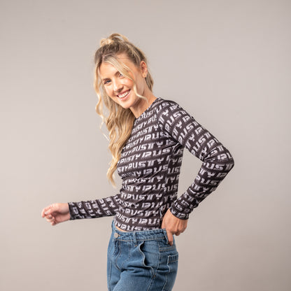 Fashion Top Rusty Sketch Ls Black