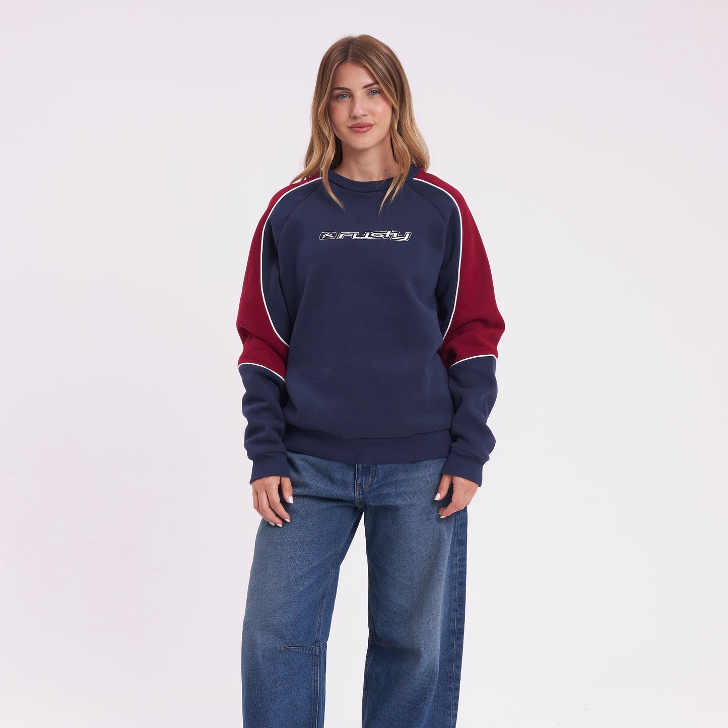 Buzo Rusty South Of The River Oversize Crew Fleece Navy/Red