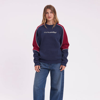 Buzo Rusty South Of The River Oversize Crew Fleece Navy/Red