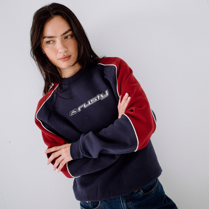 Buzo Rusty South Of The River Oversize Crew Fleece Navy/Red