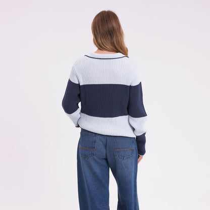 Sweater Rusty Try Me Knitted Rugby Top Retro Blue/Navy