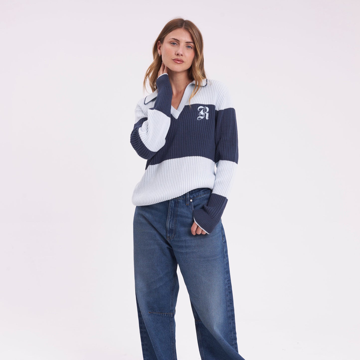 Sweater Rusty Try Me Knitted Rugby Top Retro Blue/Navy