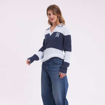 Sweater Rusty Try Me Knitted Rugby Top Retro Blue/Navy