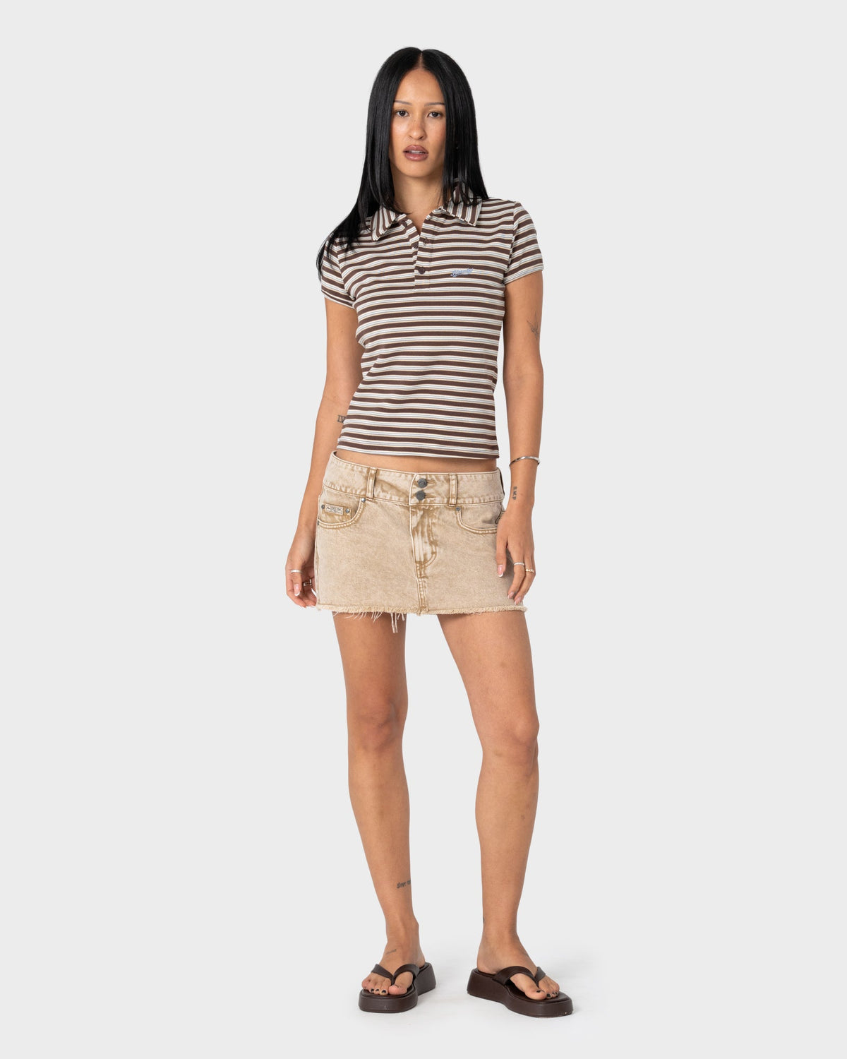 Remera Mc Rusty Peta Stripe Polo Baby Tee Brown/Cream Stripe