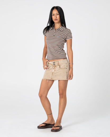 Remera Mc Rusty Peta Stripe Polo Baby Tee Brown/Cream Stripe