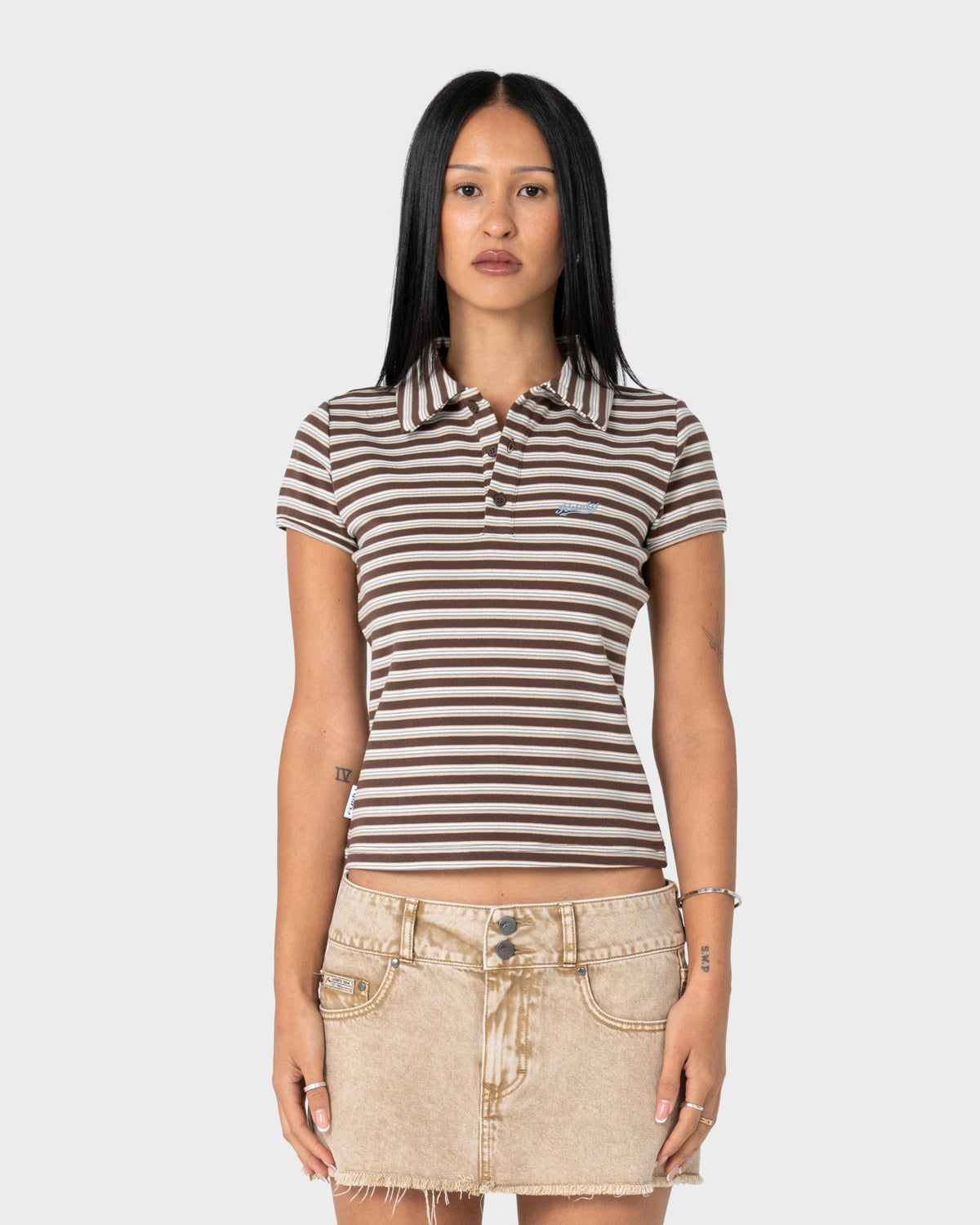 Remera Mc Rusty Peta Stripe Polo Baby Tee Brown/Cream Stripe