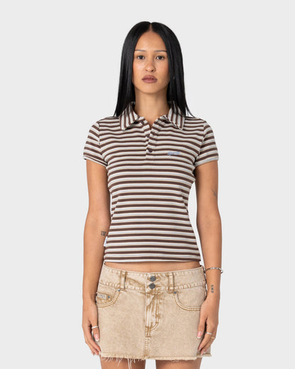 Remera Mc Rusty Peta Stripe Polo Baby Tee Brown/Cream Stripe