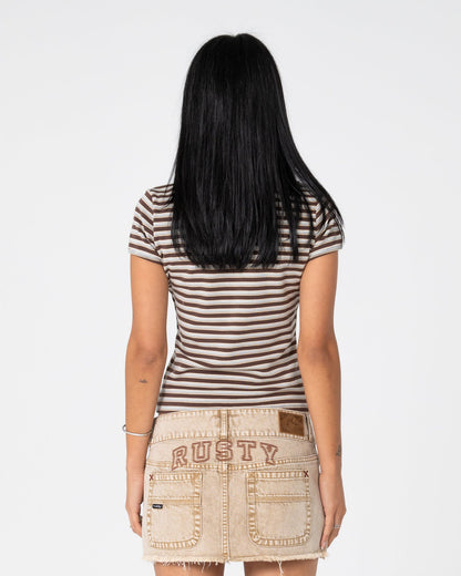 Remera Mc Rusty Peta Stripe Polo Baby Tee Brown/Cream Stripe
