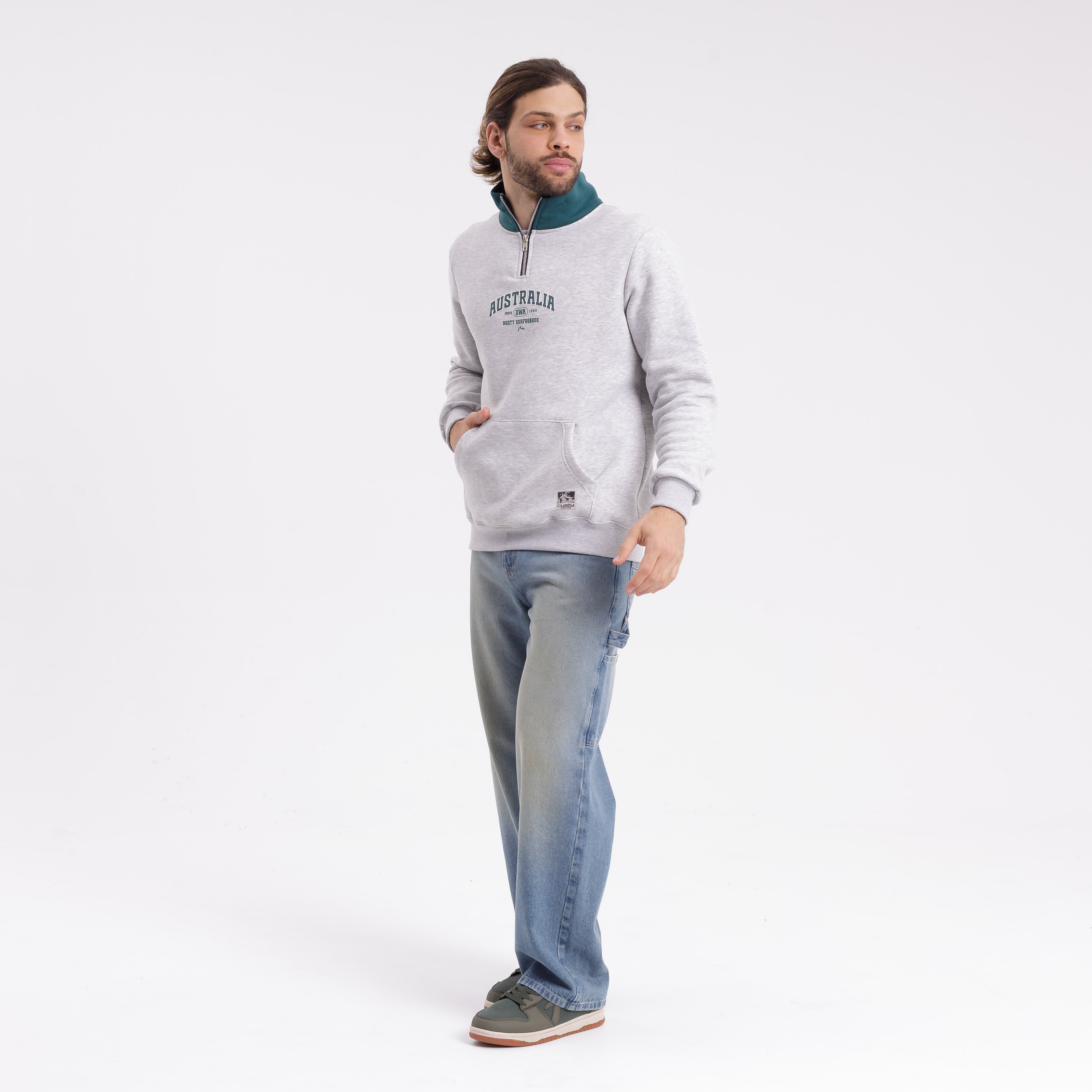 Buzo Rusty Australian 1/4 Zip Crew White Marle
