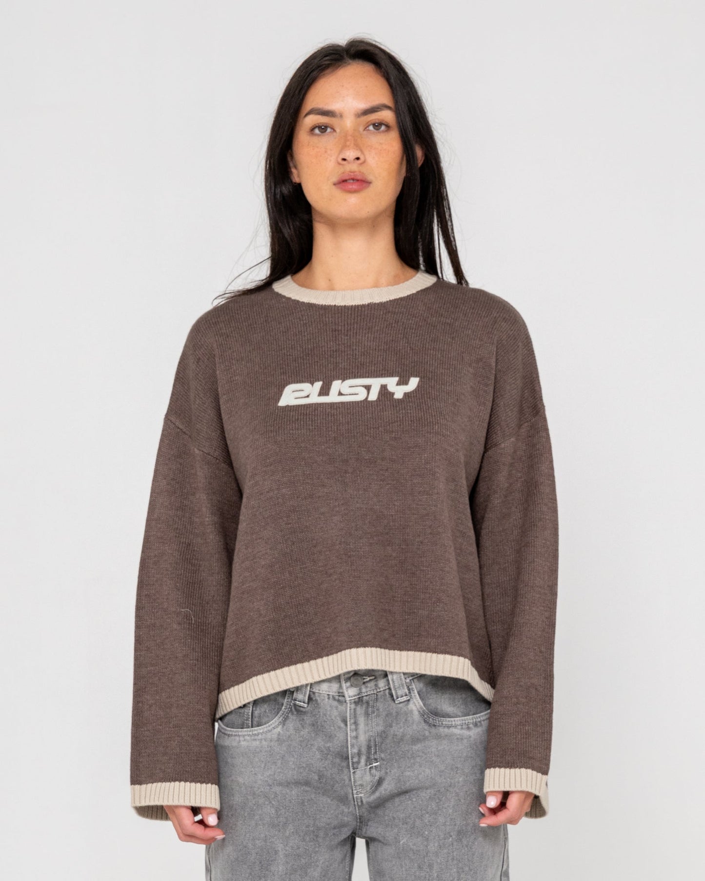 Sweater Rusty Rider Relaxed Crew Neck Knit Pinecone