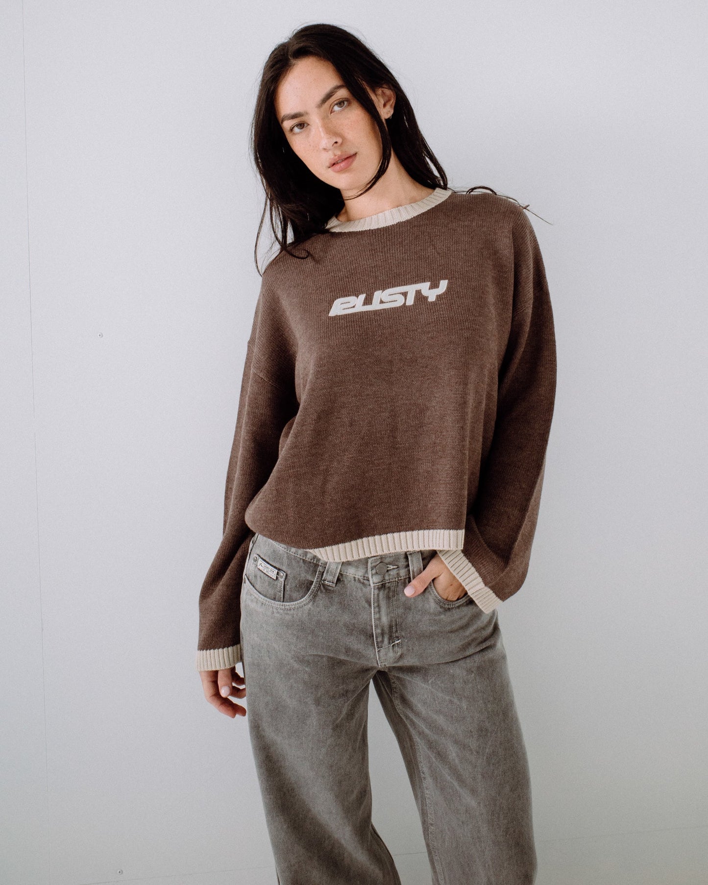Sweater Rusty Rider Relaxed Crew Neck Knit Pinecone