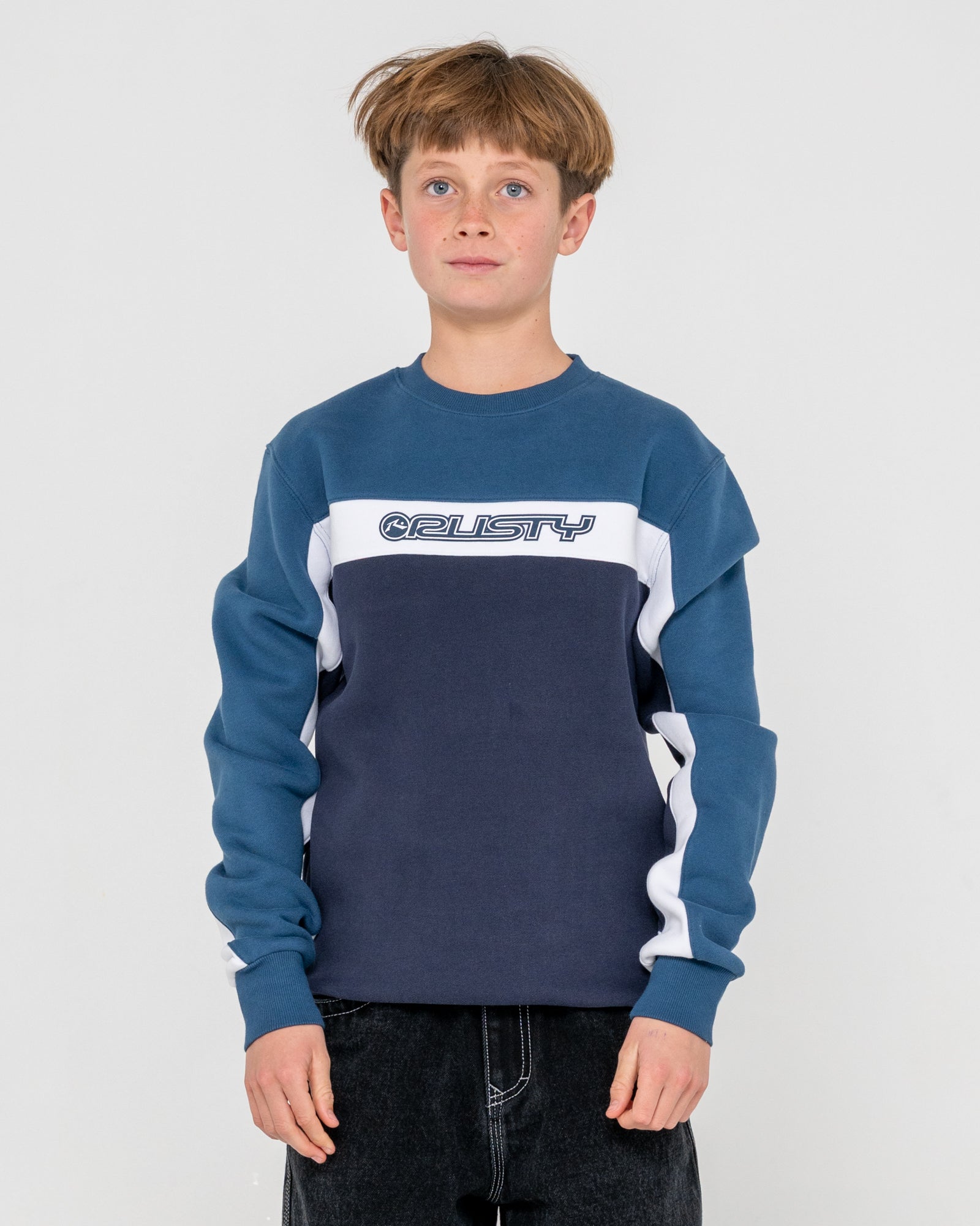 Buzo Rusty Pod Racer Crew Fleece Boys Navy Blue