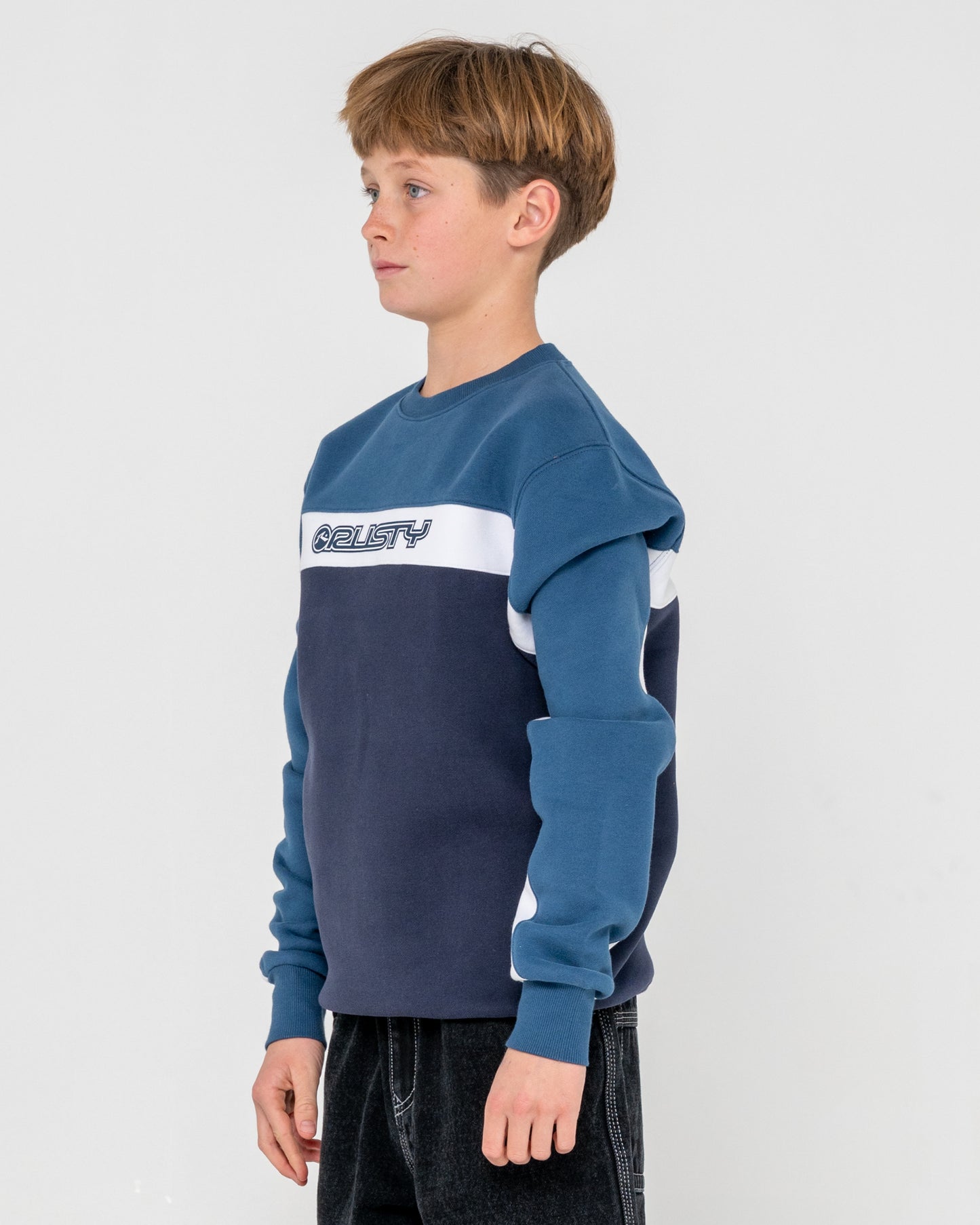 Buzo Rusty Pod Racer Crew Fleece Boys Navy Blue
