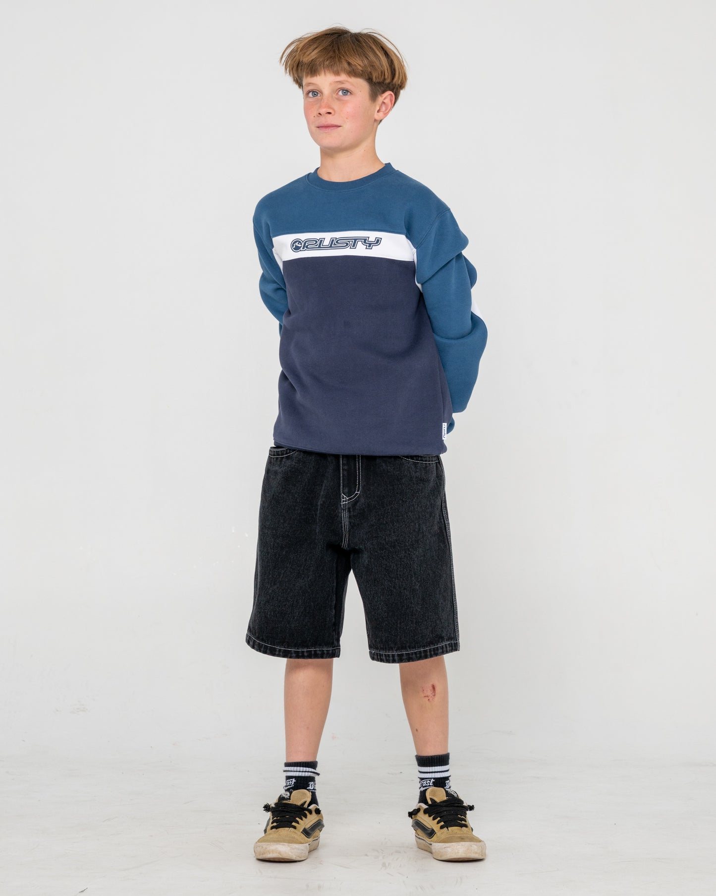 Buzo Rusty Pod Racer Crew Fleece Boys Navy Blue