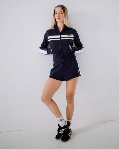 Campera Canguro Rusty Retro Lines Zip Through Hooded Fleece Navy Blue