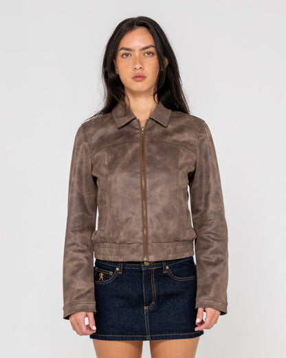 Campera Liviana Rusty Lizzy Faux Leather Fitted Jacket Ash Brown
