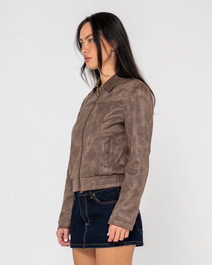 Campera Liviana Rusty Lizzy Faux Leather Fitted Jacket Ash Brown