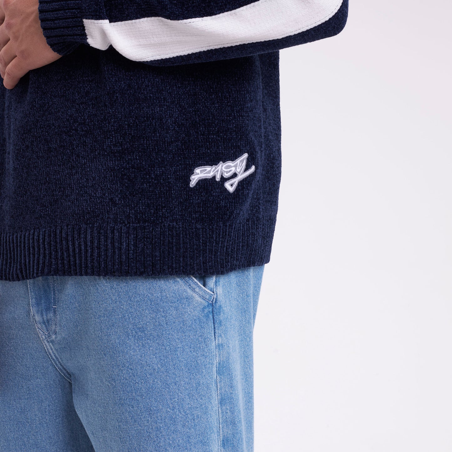 Sweater Rusty White Lines Chenille Dark Blue