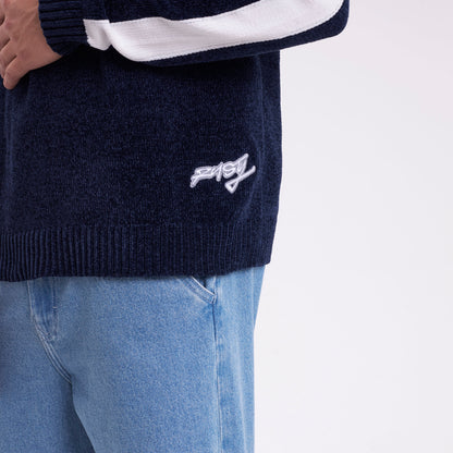 Sweater Rusty White Lines Chenille Dark Blue