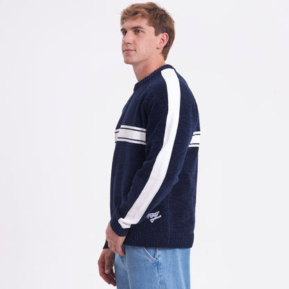 Sweater Rusty White Lines Chenille Dark Blue