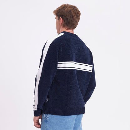 Sweater Rusty White Lines Chenille Dark Blue