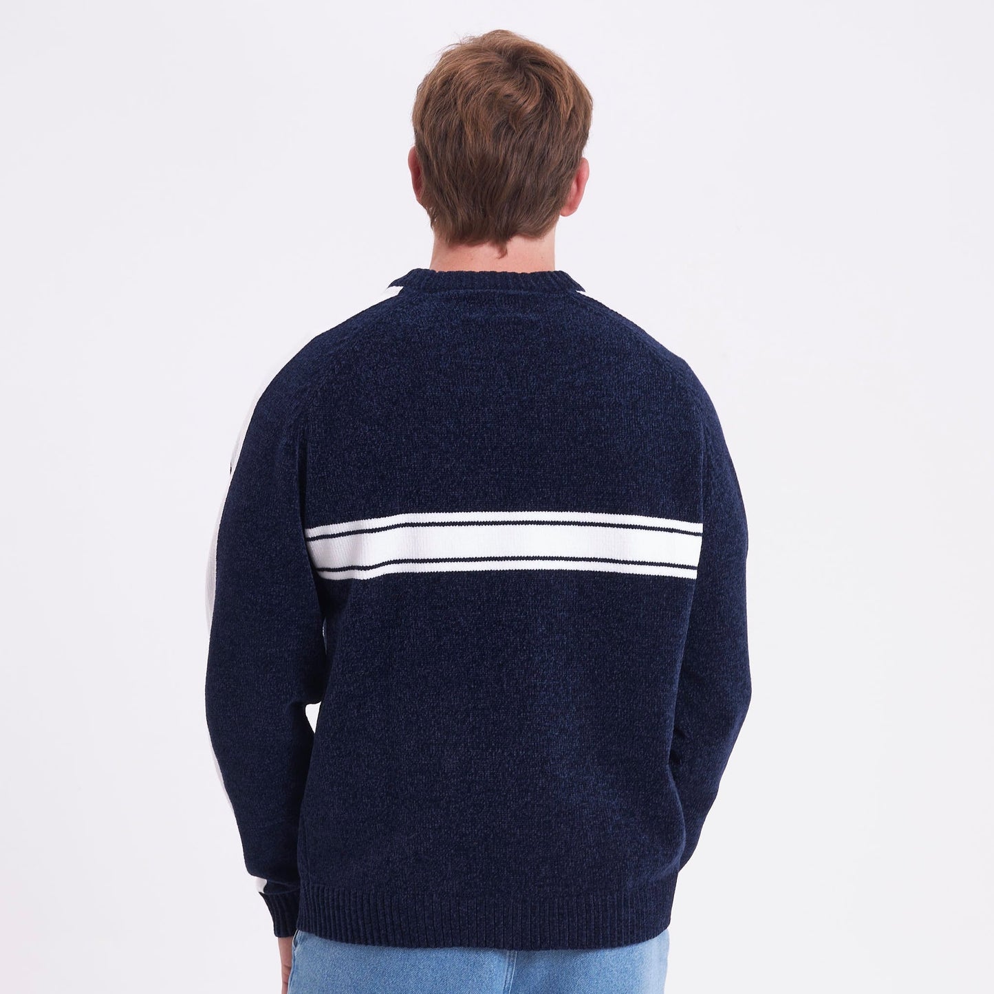 Sweater Rusty White Lines Chenille Dark Blue
