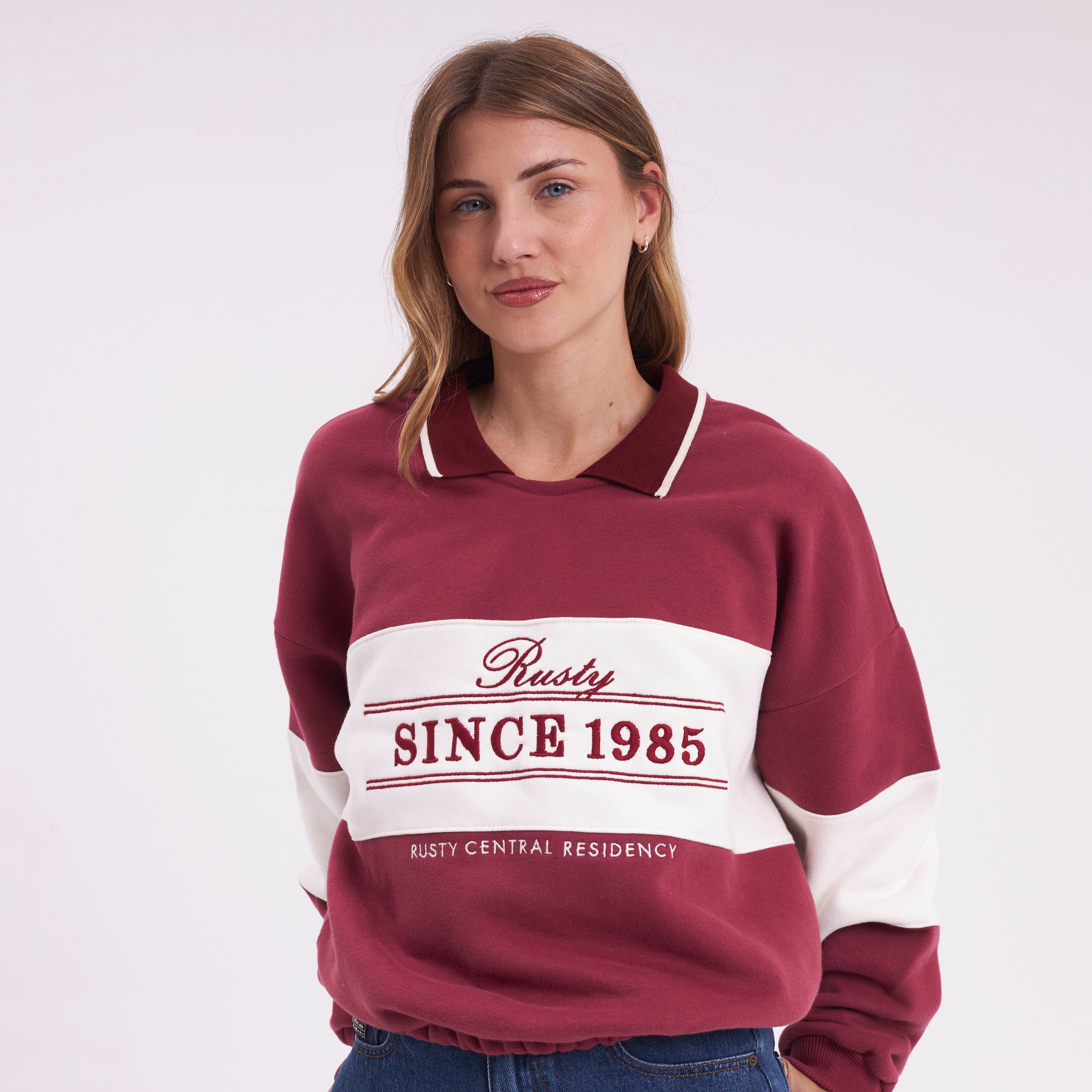 Buzo Rusty White Lines Polo Crew Ld Rhubarb